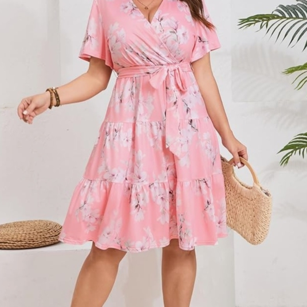 Floral Pink Wrap Dress